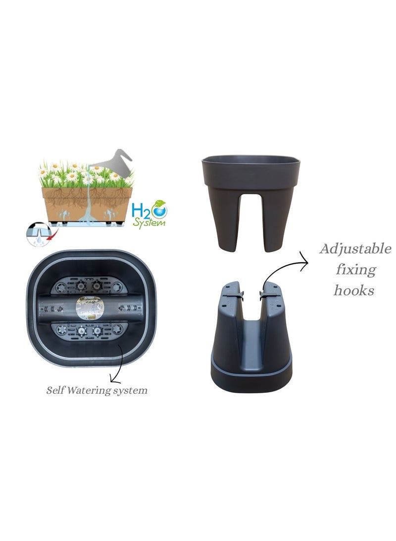 IDEL Self Hanging Flower Planter Pot PBACK – Balcony & Garden Pots with Adjustable Hooks and Self Watering – Durable Premium Hanging Planters – Made in Italy (Anthracite, 30cm) - Image 2